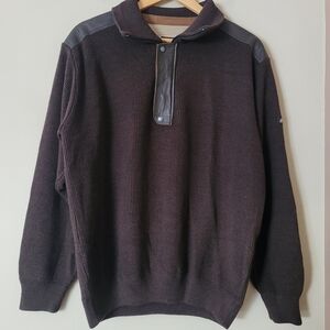 Green Coast Yachting Men's Merino Wool Blend Knit Quarter Zip With Leather Sz 50